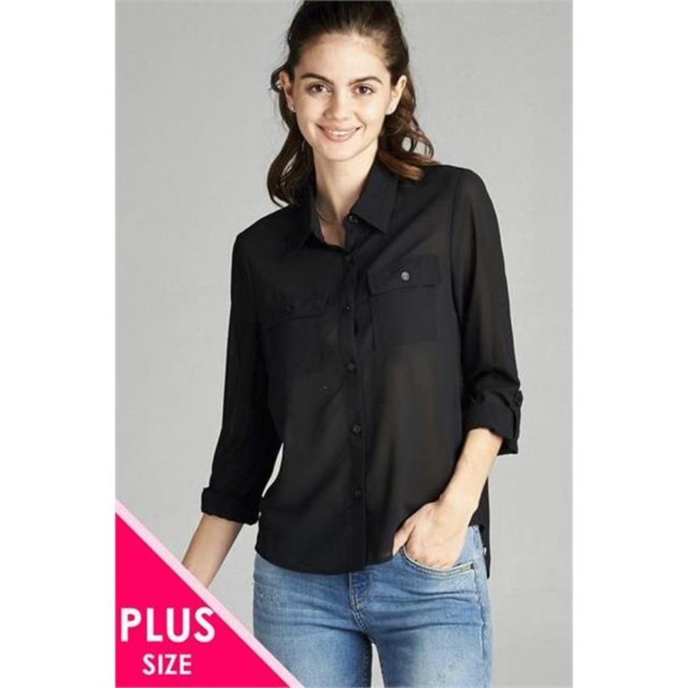 CURVY ROSE L/S FRONT POCKET CHIFFON TOP 3 PACK